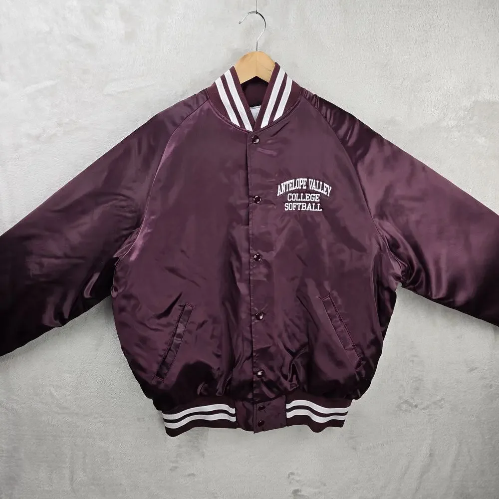 Vintage Don Alleson Bomber Jacket XL Maroon Satin Quilted Lining Antelope Valley